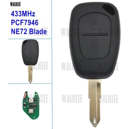 WALKLEE 2 Buttons Car Remote Key for Renault VIVARO MOVANO TRAFFIC MASTER KANGOO PCF7946 Chip 433MHz