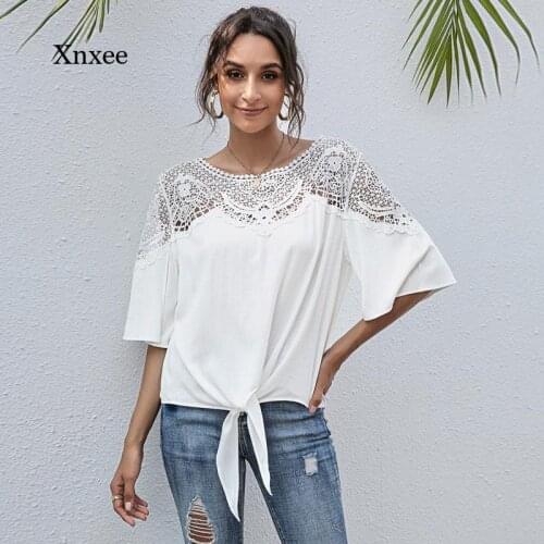 2021 White Hollow Out Tops Elegant Lace Women Summer O Neck T Shirts Cotton Casual Ladies Short Sleeve Solid Soft Tees Clothing