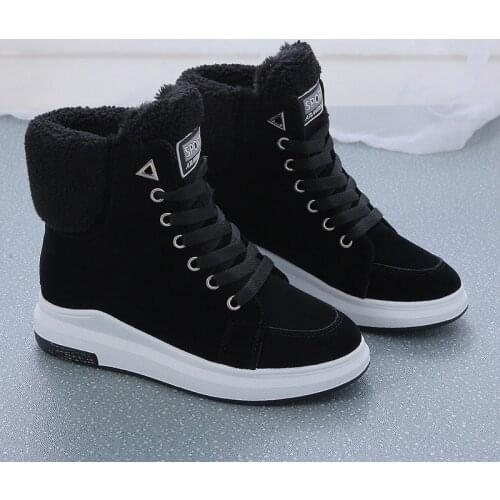 2021 Winter Boots Women Ankle Boots Warm PU Plush Winter Woman Shoes Sneakers Flats Lace Up Ladies Shoes Women Short Snow Boots