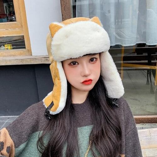 Women Warm Earmuffs Thicken Ear-flapped Hat Winter Cold-proof Warm Cotton Hat Cat Ears Cap 2020 Winter Russian Hat