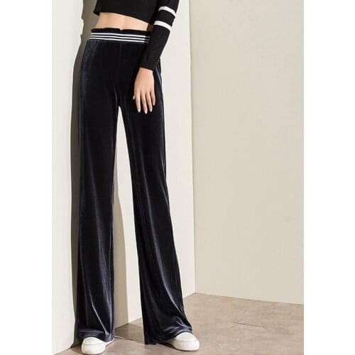 2021 Women Spring Autumn New Gold Velvet Long Pants Female High Waist Casual Trousers Ladies Solid Loose Wide-leg Pants M755