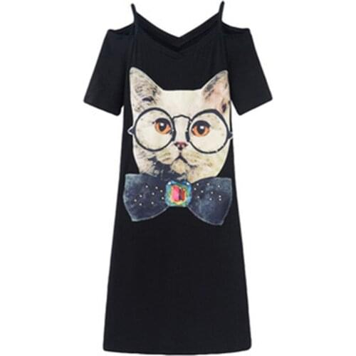 Womens sexy plus size L-5XL T-shirt Dress Summer XXL 3XL XXXL 4XL 5XL Off Shoulder V-neck cat beaded long Loose Casual Dresses
