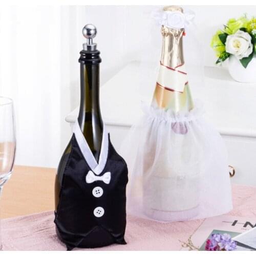 1 Set Wedding Bride Groom Dress Wine Cups Wraps Champagne Glass Bottles Cover Wedding Party Events DIY Decoration Ornaments