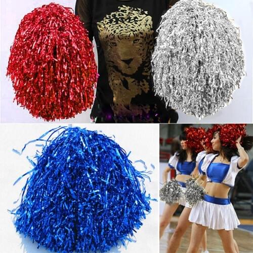 1pc Metallic Streamer Pompons Cheerleader Pom Pom Handle Pompoms Ball Cheering Dance Party Sports Match Accessories