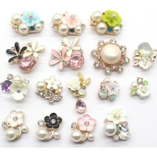 10Pcs Fashion Rhinestone Flower Brooch DIY Dress Bow Tie Decoration Bow Tie Handmade Alloy Headdress Wedding Design