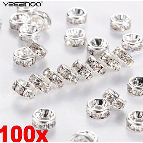 100pcs DIY 6mm 8mm NewSilver Gold Crystal Rhinestone Rondelle Spacer Beads