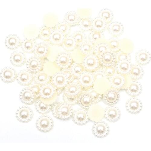 200Pcs Off-White Round Pearls Beads Craft Cabochon Flatback Decoration Embellishments For Scrapbooking Needlework Accessories