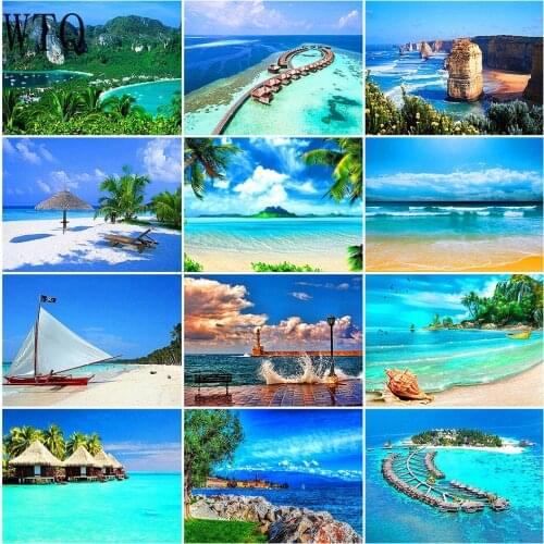 5D DIY Diamond Painting Cross Stitch Kits Seaside Scenery Mosaic Painting Picture Diamond Embroidery Full Round Drill Home Decor