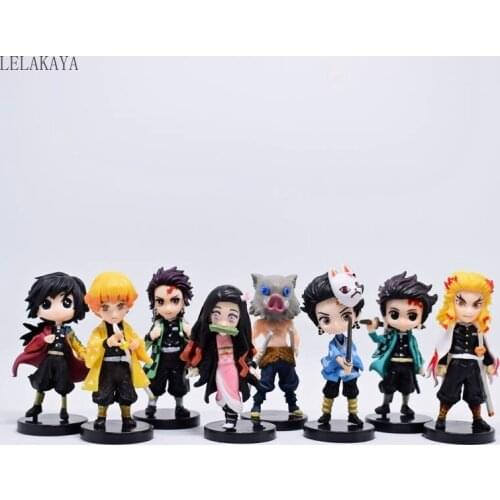 8pcs/set Demon Slayer Anime Kimetsu No Yaiba Figure Kamado Tanjirou Kamado Nezuko Agatsuma Original Q Ver. PVC Action Figure Toy