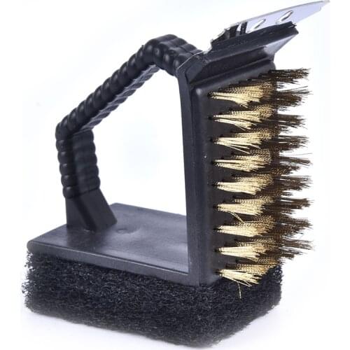 1pcs BBQ Accessories Triple Barbecue Grill Brush Copper Steel Cleaning Brushes Barbeque Cleaner