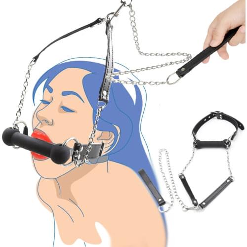 Leather Mouth Gag Oral Open Plug Bite Flirt Sex Product Toys BDSM Harness Fetish Bondage Erotic Slave for Couples Women Sex Toys