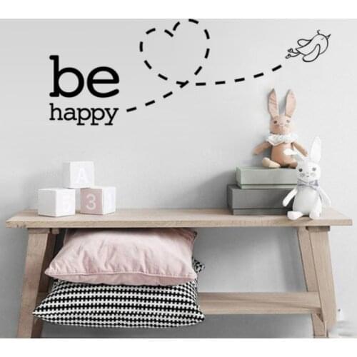 Be Happy flying bird Heart Wall Sticker for kids room bedroom decoration home art Decals wallpaper Removable stickers