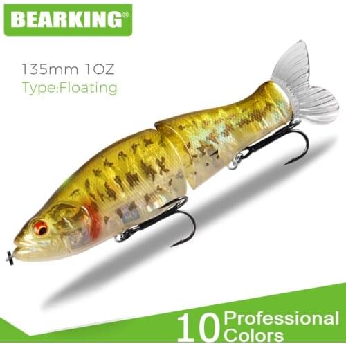 BEARKING 135mm 1oz Top Fishing tackle Lures Jointed minnow Wobblers ABS Body with Soft Tail SwimBaits soft lure for fishing