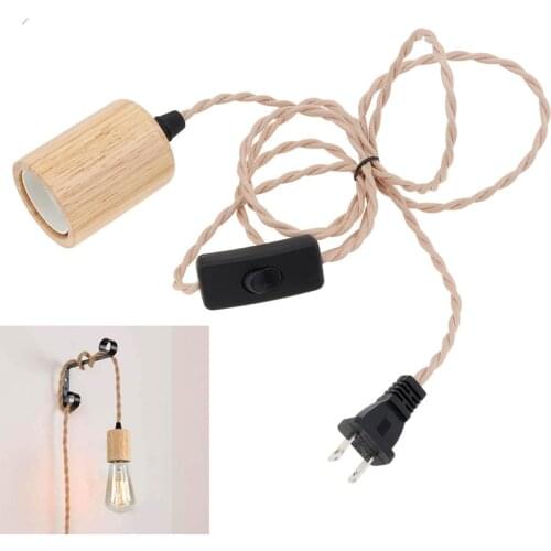 AC 110-250V Wood Retro Pendant Lights E26 Wood Pendant Lamp Holder Vintage Industrial Hanging Light with Switch