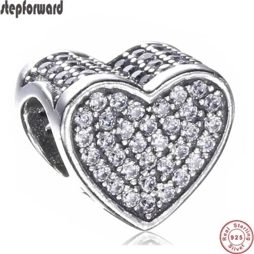 DIY High Quality New Collection CZ Paving 925 Sterling Silver Heart Charm
