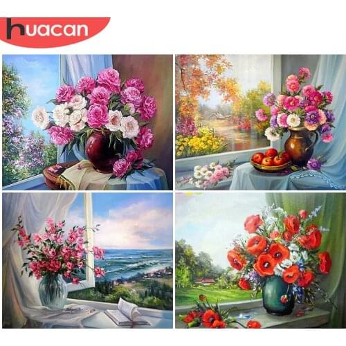 HUACAN DIY Diamond Painting Flower Rhinestone Picture Cross Stitch Window 5D Diamond Embroidery Decoration For Home