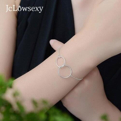 Jclowsexy Hot Fashion 925 Sterling Silver Anklet Bracelet For Women Double Circle Interlock Chian Ankle Bracelet Jewelry
