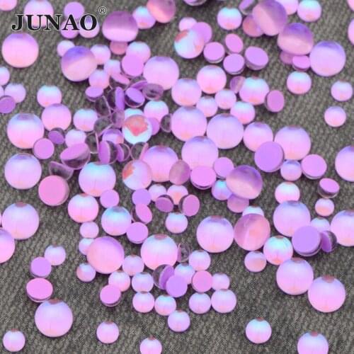JUNAO 1440pcs Mix Size Purple AB Nail Art Rhinestone Half Round Crystal Beads Flat Back Decoration Glass Stone Glue On Accessory