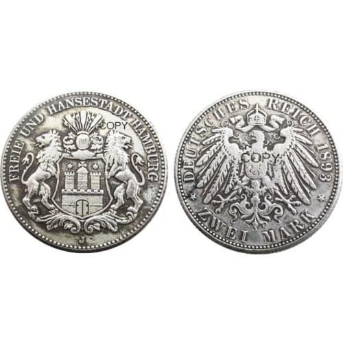 Replica Germany 2 Mark silver Plated 1893 Silver Plated Copy Coins