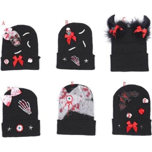 Halloween Bloody Costume Adults Children Scary Blood Knit Warm Hat Zombie Party Accessories Horror Decor Masquerade props Cap