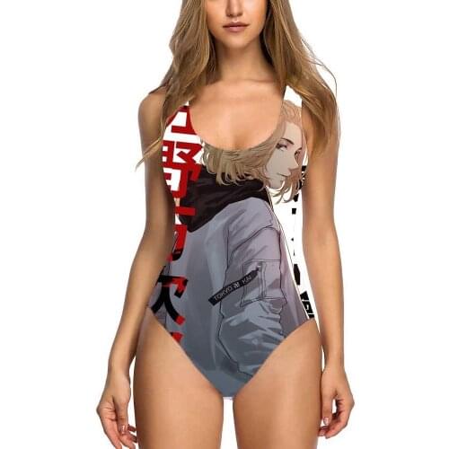 Women Swimsuit Tokyo Revengers Anime Cosplay Sexy Backless High Waist Bikinis Tummy Control Slimming Beach Bathing Swimwear Suit