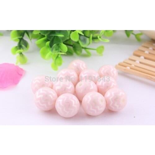 Kwoi vita 20mm mint pink color 100pcs Zig Zag wave Chevron Print Acrylic Imitation pearl Beads for Chunky Necklace Jewelry