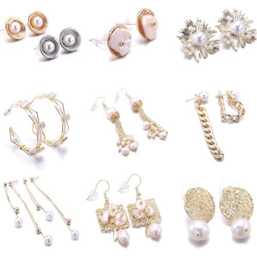 Summer Fashion Irregular Round Pearl Earrings Geometric Hollow Out Pendant Inlaid Pearl Earrings Cute Earrings