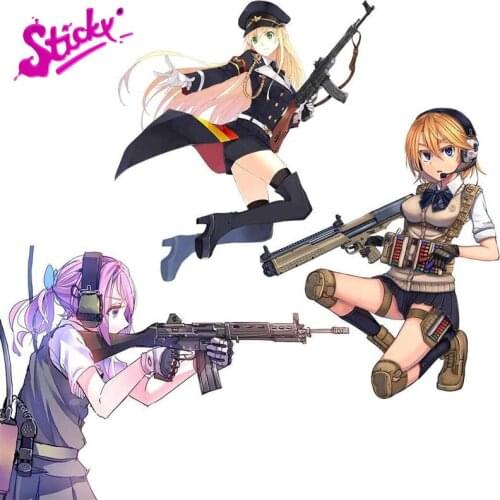 STICKY Anime Girl Guns Motorcycle Car Bumper Stickers Interesting Decal DIY Waterproof For Laptop Helmet Trunk