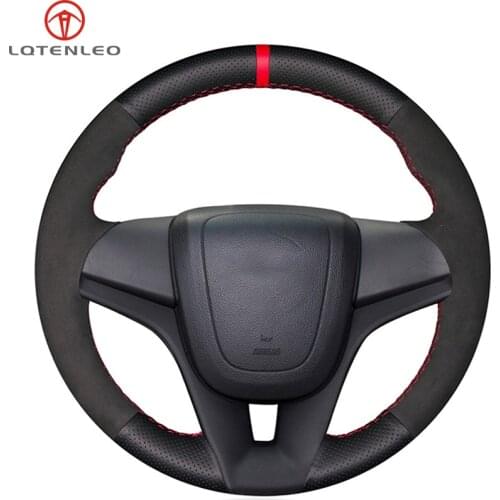 LQTENLEO Black Genuine Leather Suede Hand Steering Wheel Cover For Chevrolet Cruze 2008-2015 Aveo 2010-2015 Orlando 2009-2015