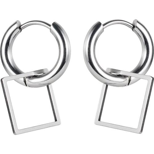 Fashion Simple Geometric Square Earrings Stainless Steel Silver Plated Earrings Mens and Womens Street Punk Jewelry