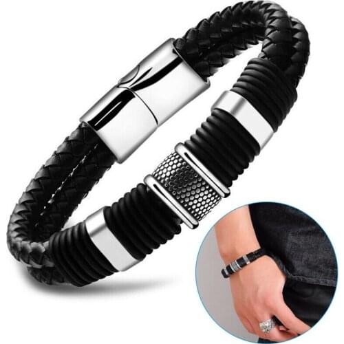Gentleman leather titanium steel braided buckle bracelet men and women Tai Chi bracelet retro bracelet jewelry