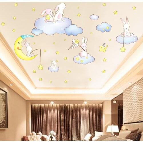 Childrens room layout ceiling ceiling stickers cartoon wallpaper self-adhesive bedroom wall decoration wall stickers creative