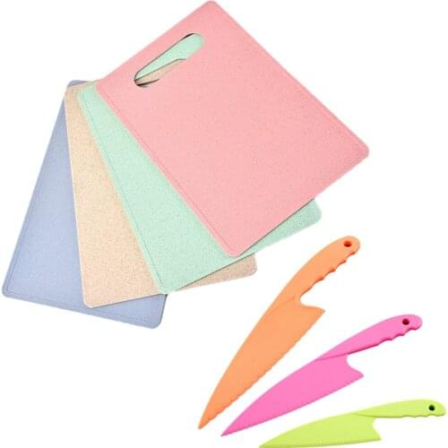Nonslip Plastic Chopping Board Food Cutting Block Mat Tool Kitchen Cook Supplies Fruit and Vegetable Cutting with Salad Knife