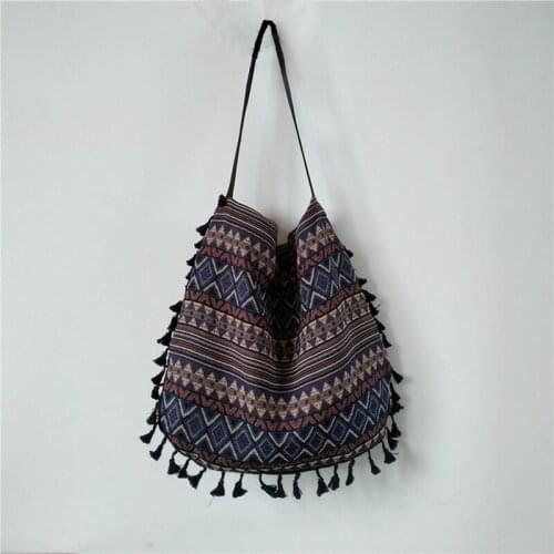 New Korean Canvas Bag Women Ethnic Style Shoulder Bag Handbag Tassel Cotton and Linen Shoulder Bag