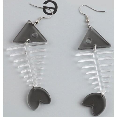 New Punk Cool Clear Fish Bone Acrylic Earrings for Women Girls Mirror Dangle Earrings Fashion Party Jewellry Gifts Accessories