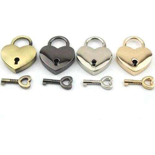 Gold silver bronze gunmetal lock and key heart Charm women bag handbag purse accessories Shaped Padlocks 38mm x 30mm