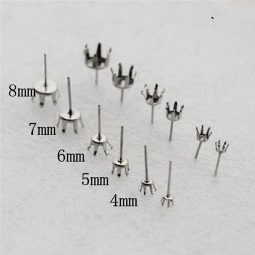 50pcs/lot 4/5/6/7/8mm Six Claw Paw Stainless steel Stud Earrings Blank Base for Crystal DIY Ear Jewelry