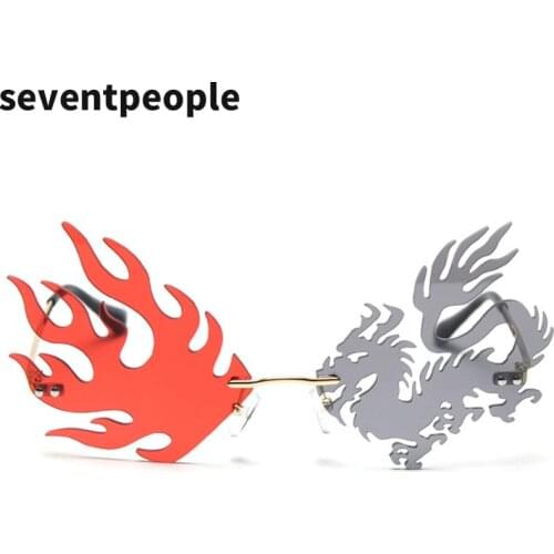 Fashion Unique Rimless Sunglasses Women 2020 New Dragon And Phoenix Shaped Flame Sun Glasses Trendy Shades For Men T-Show Party