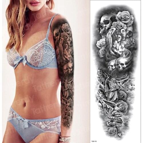 Skull sleeve tattoo designs for men women large robot arm sleeve tattoo waterproof machine tatoo girls sexy fashion body art