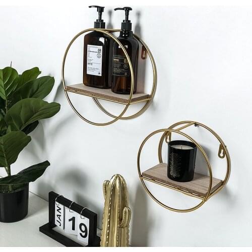 Bathroom Dressing Table Wrought Iron Solid Wood Wall Hanging Decoration Rack Room Decoration Rack Wall Hanging Display Stand