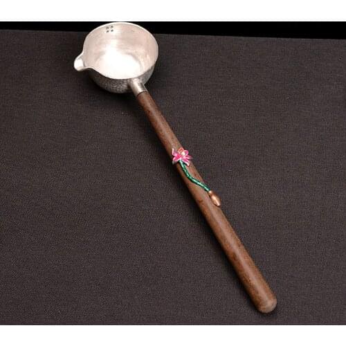 Solid wood long handle tin tea spoon Japanese simple kung fu tea set accessories creative teaspoon single tea dispenser