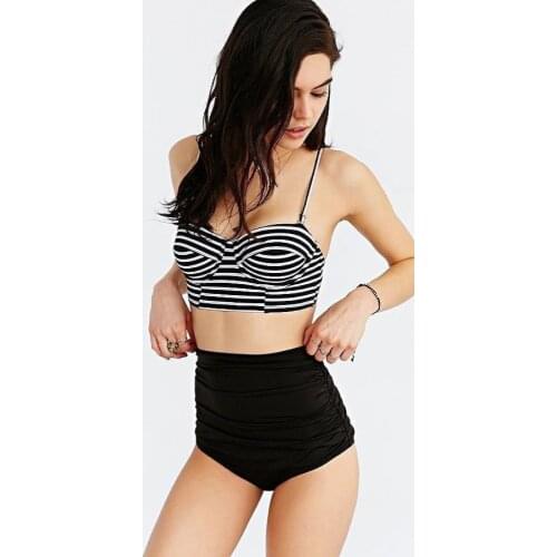 Vintage High waisted Swimwear Swimsuit Backless Vintage Bathing Suits Push up Striped High waist Bikini Junior Women Swimwear