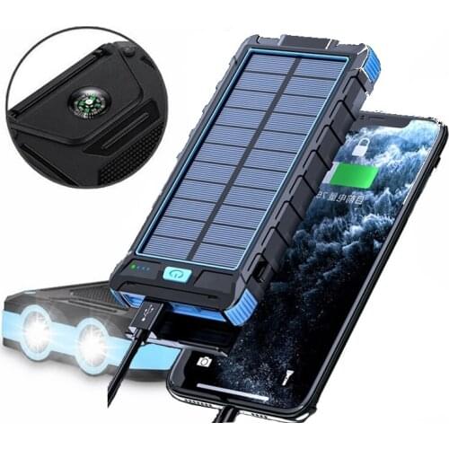 Waterproof Solar power bank 10000mah compass flashlightDual USB Portable Solar power station Solar smartphone charger