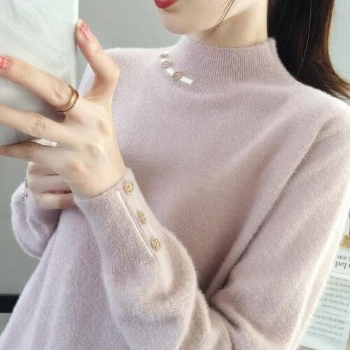 Waterproof Mink Autumn Winter Sweater Womens Plush Thickened Loose Knit Bottom Coat Solid Color Long Sleeve Pullover Women