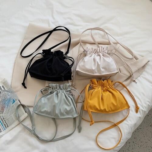 2021 New Fashion Cell Phone Bag Vintage Women Pure Color Drawstring Small Handbags Bucket Shoulder Crossbody Bag