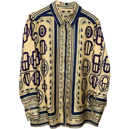 Vintage Luxury Women Elegant Long Sleeve Lapel Button Print Button Shirt Tops Brand Design Tide Fashion Blouse Women New Clothes