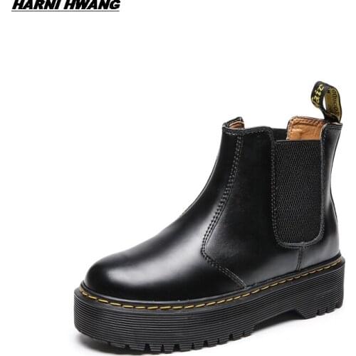 Ankle boots Chelsea womens authentic cow leather platform ankle boots elastic band autumn and winter womens shoes HARNI HWANG
