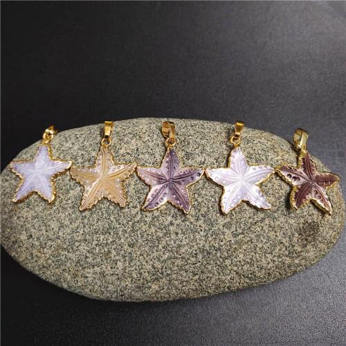 FUWO Summer Womens Popular Freshwater Shell Pentagram Pendant With Gold Trimmed PD506
