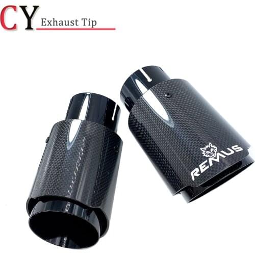 1Piece Universal Modiflcation Black Stainless Steel Single Exhaust Pipe Carbon Remus Logo Glossy Cover Muffler Tip