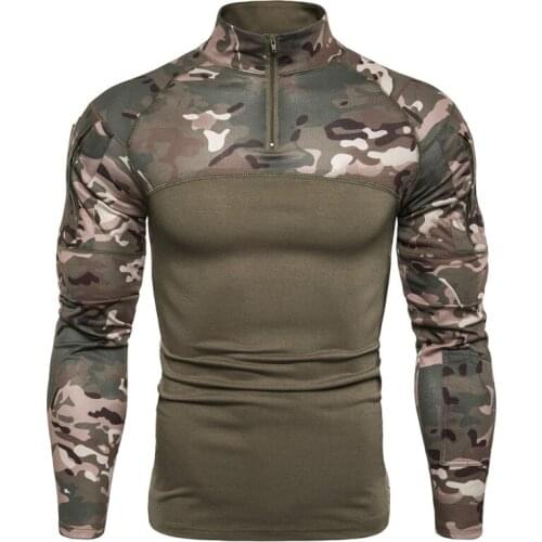 2019 Military Tactical T-shirts Men Camouflage Long Sleeve Cotton Army Combat T-shirts Airsoft Elastic tshirts Hunt Clothing-E